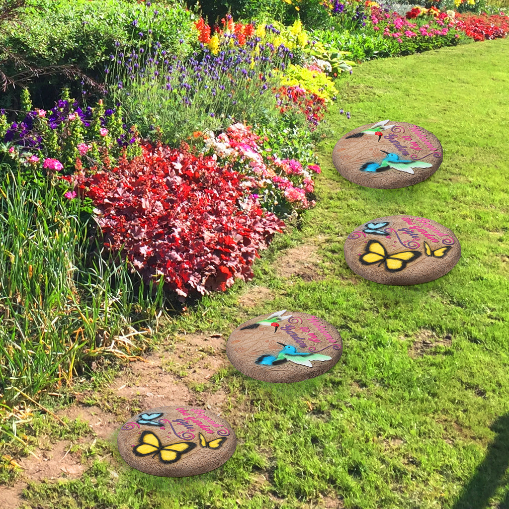 2-Pack 3D Hummingbird and Butterfly Stepping Stones, 10-Inch Decorative Concrete Garden Stones for Outdoor Yard & Path