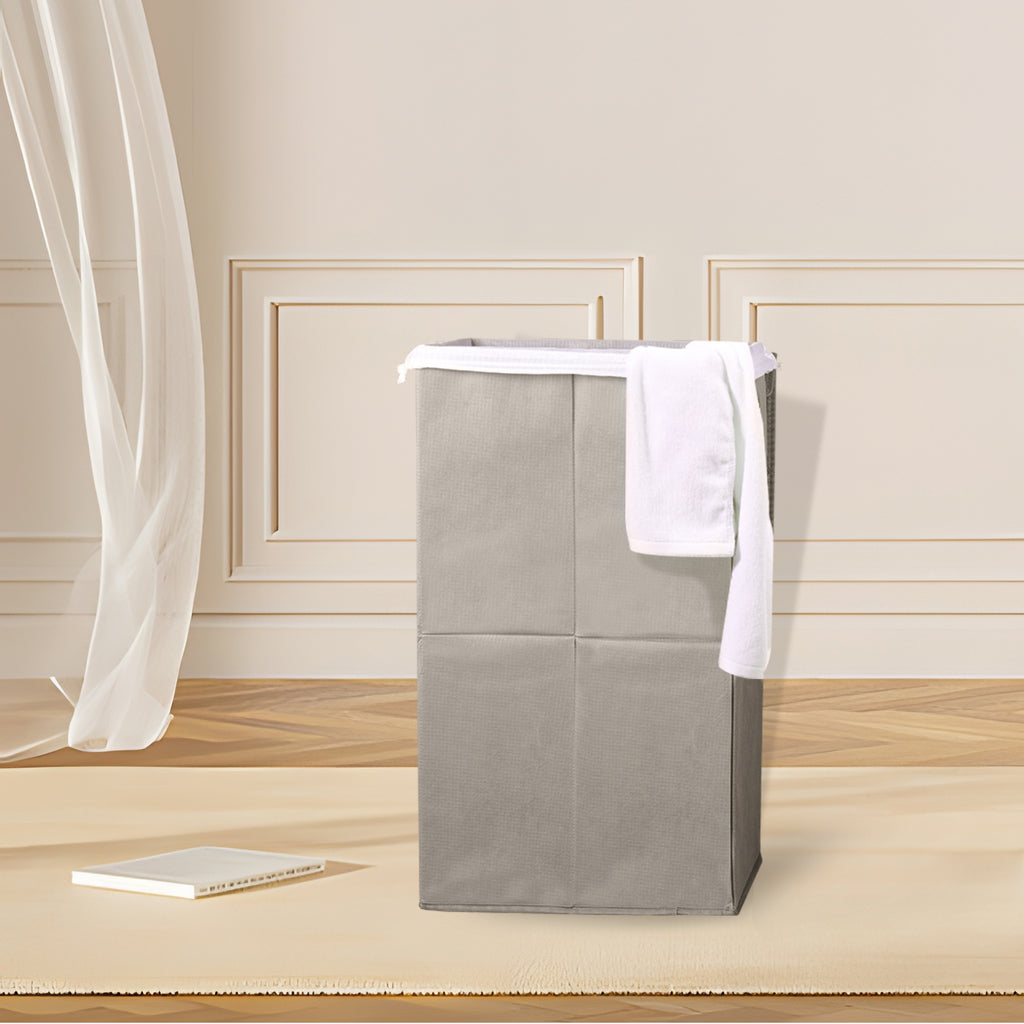 Large Collapsible Laundry Basket with Lid & Liner - Waterproof Clothes Hamper with Handles, Grey