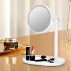 Round LED Makeup Mirror Table Lamp, 360Â° Swivel Vanity Mirror with Storage Tray Base (White)