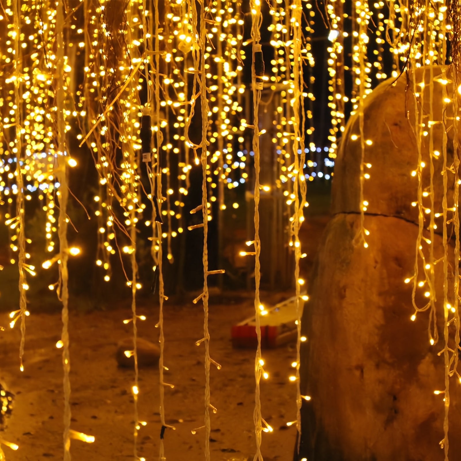 37FT LED Icicle Curtain Lights 288 LEDs 8 Modes IP44 Waterproof Outdoor Hanging String Lights for Xmas Wedding Yard Party Decor