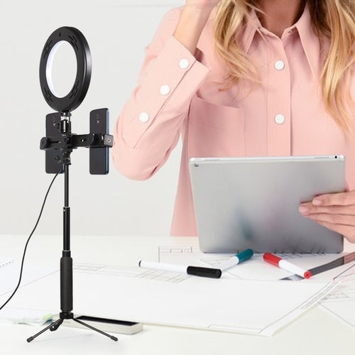 10inch Selfie Ring Light with Tripod Stand & Dual Phone Holders for Live Streaming, Makeup, and YouTube Video Recording