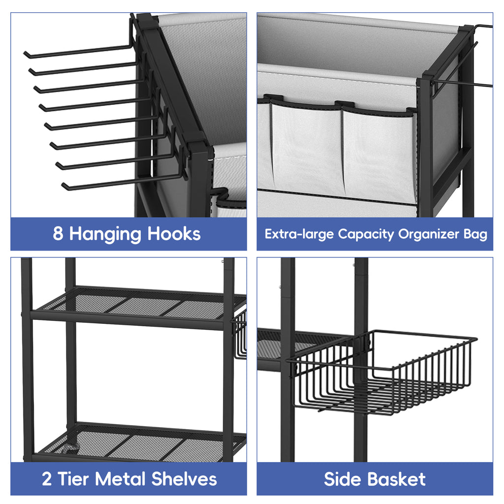 Portable Home Gym Organizer Rack -Black Movable Storage for Yoga Mats, Foam Rollers & More
