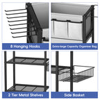Portable Home Gym Organizer Rack -Black Movable Storage for Yoga Mats, Foam Rollers & More
