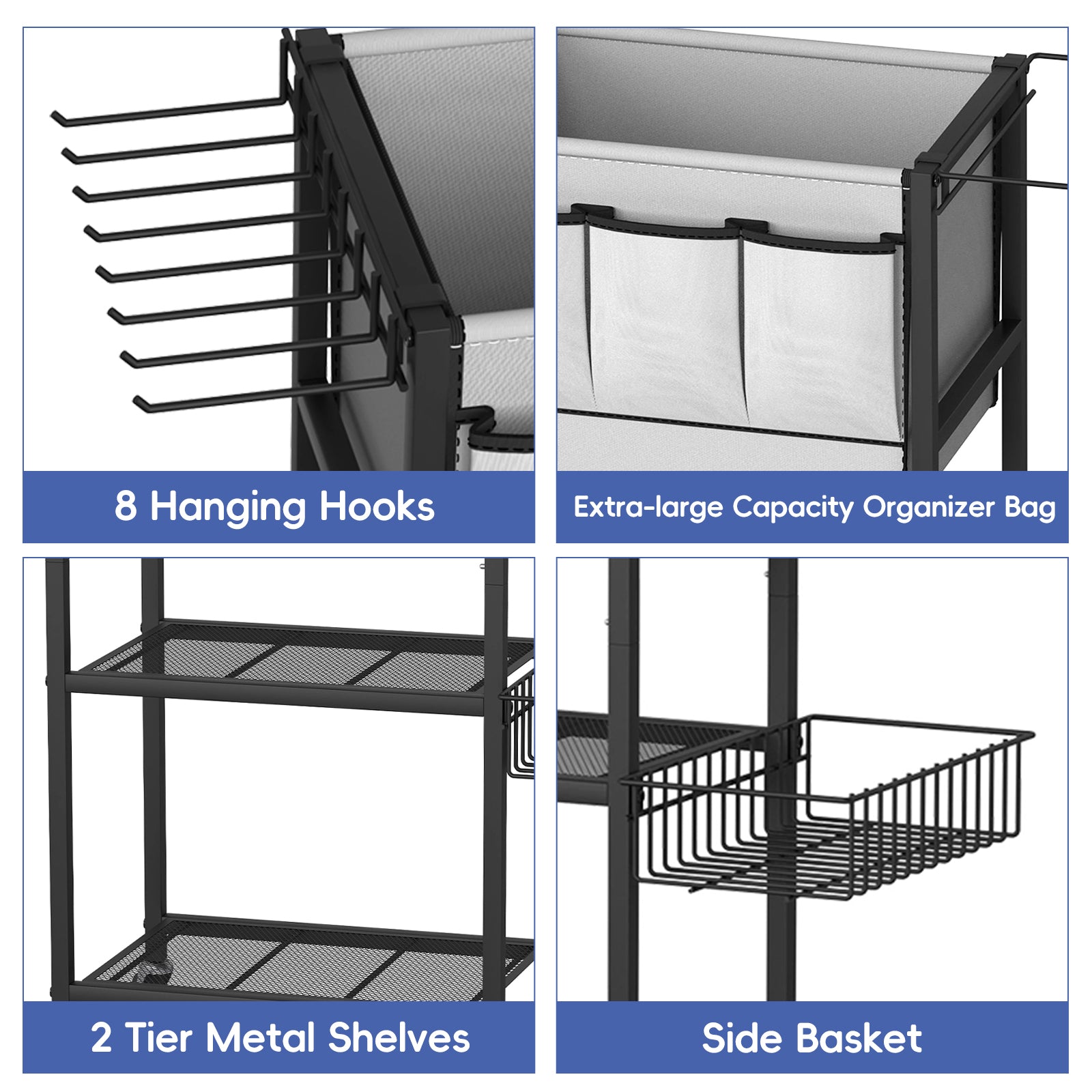 Portable Home Gym Organizer Rack -Black Movable Storage for Yoga Mats, Foam Rollers & More