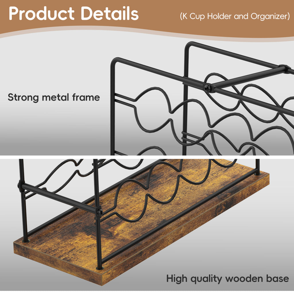 32-Capacity K-Cup Coffee Pod Holder -Rustic Wood & Metal Countertop Organizer