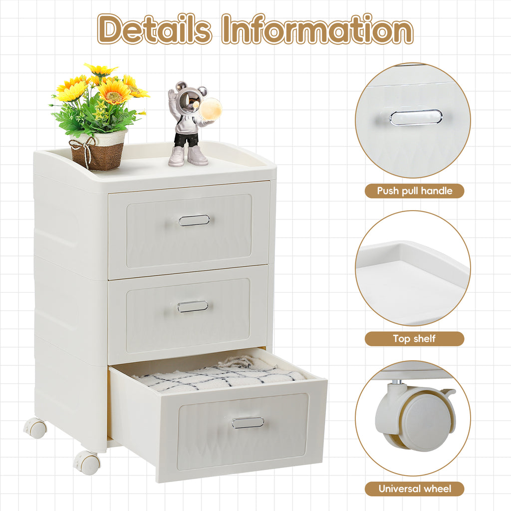 Modern Style Three Layer Transparent/opaque Bedside Table, with Drawers To Store Documents, Simple and Practical, Multi-functional Design, Suitable for Bedroom, Office, Living Room