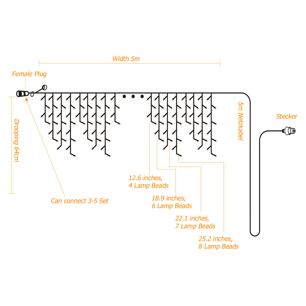 33FT 400 LED Warm White Icicle Lights - 8 Modes Hanging Fairy Lights for Patio & Wedding Decoration