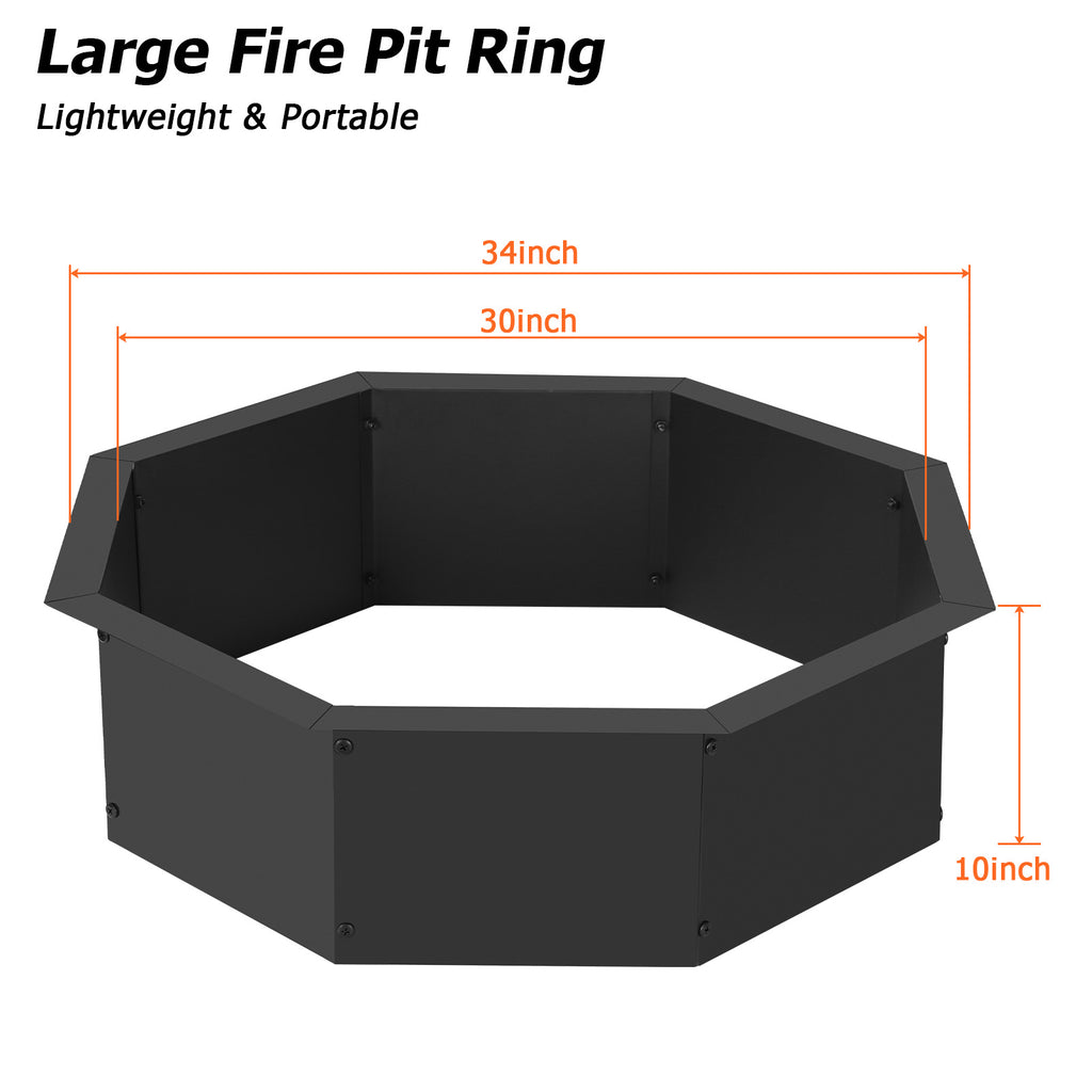 34-Inch Octagon Metal Fire Pit Ring for Backyard Bonfire