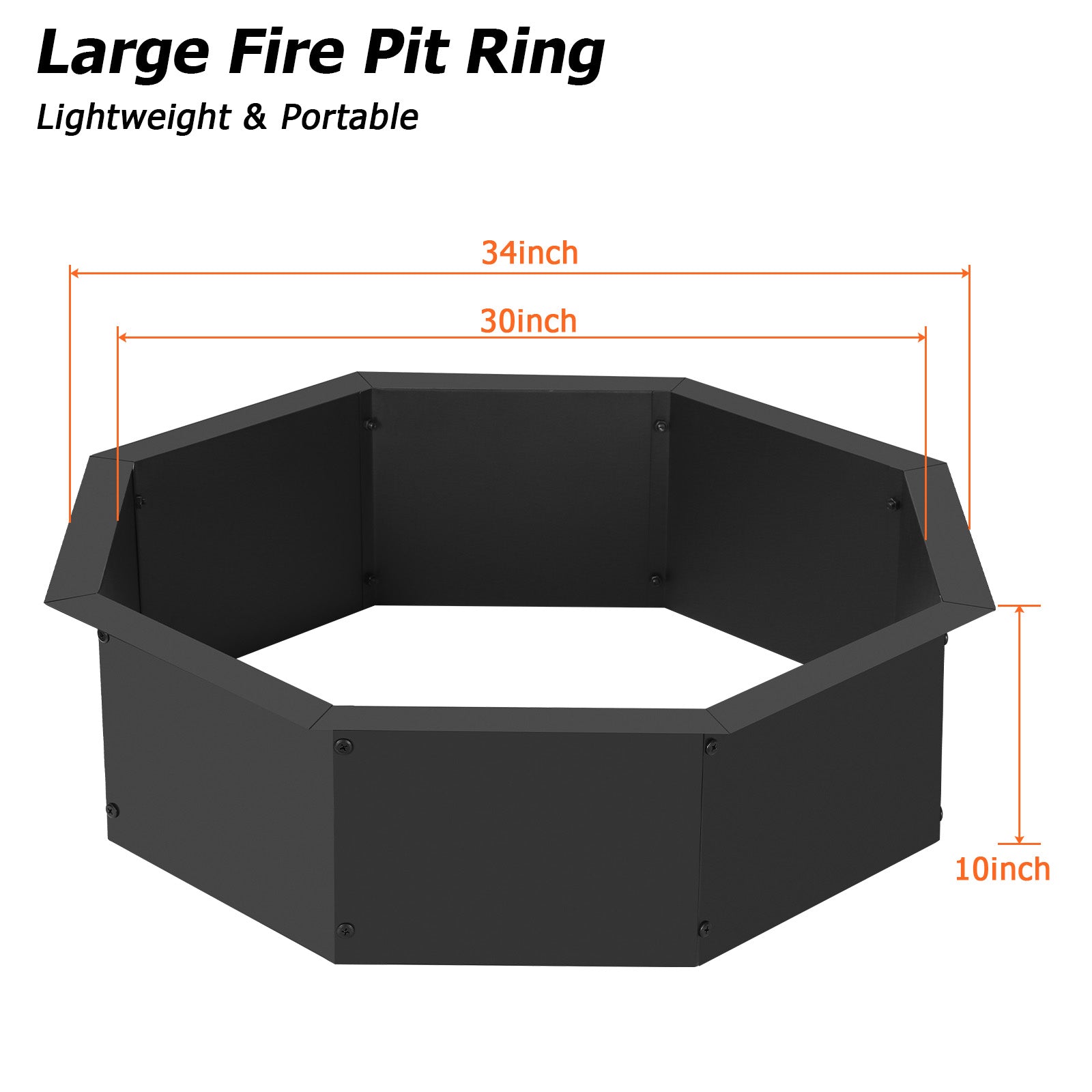 34-Inch Octagon Metal Fire Pit Ring for Backyard Bonfire