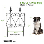 15 Panels Decorative Garden Fence, Rustproof Outdoor Landscape Metal Border Edging Fencing Flower Animal Dogs Barrier Section Panel Decor