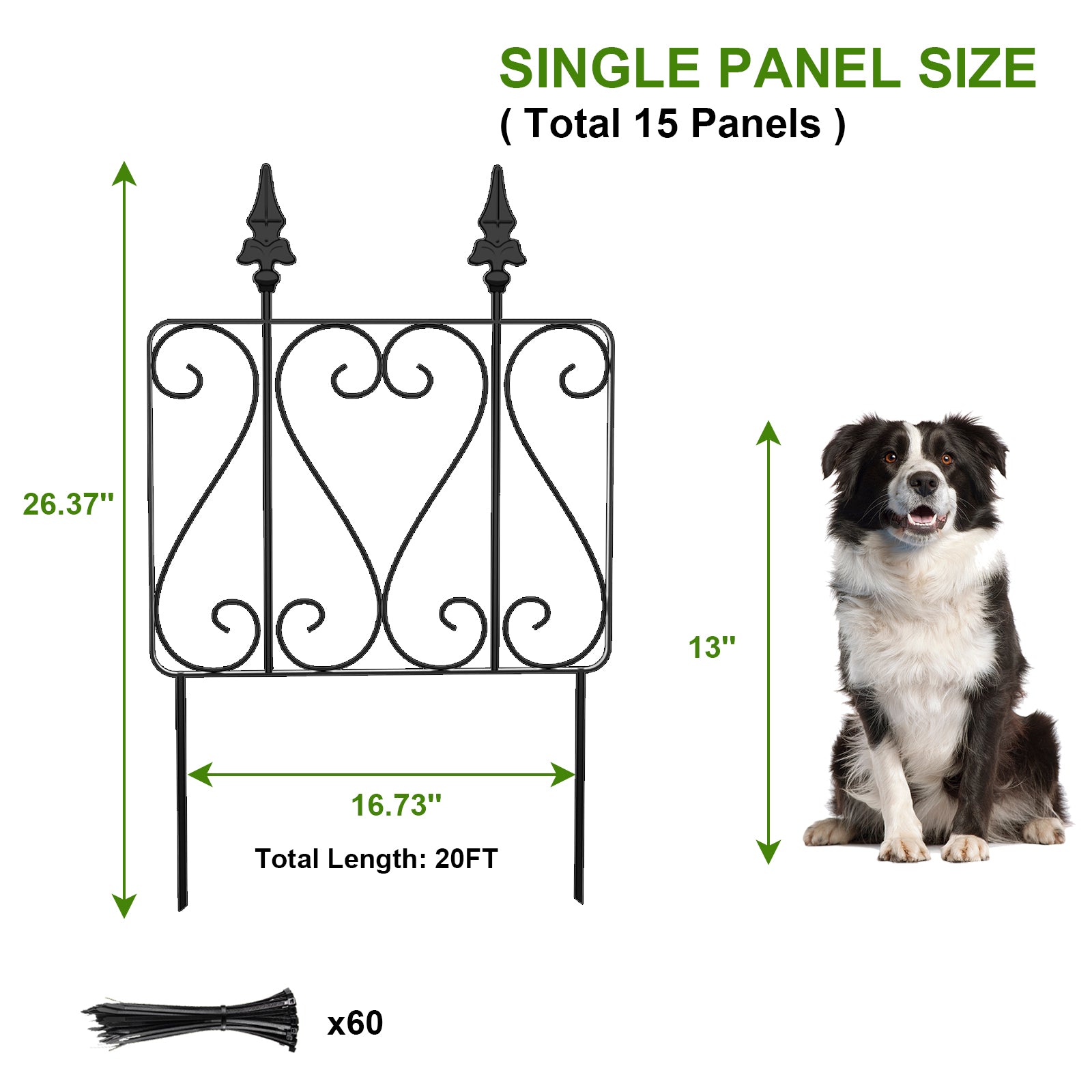 15 Panels Decorative Garden Fence, Rustproof Outdoor Landscape Metal Border Edging Fencing Flower Animal Dogs Barrier Section Panel Decor