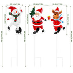 Solar Christmas Yard Stakes, 3-Pack - Metal Santa, Snowman & Reindeer Garden Lights for Path & Lawn