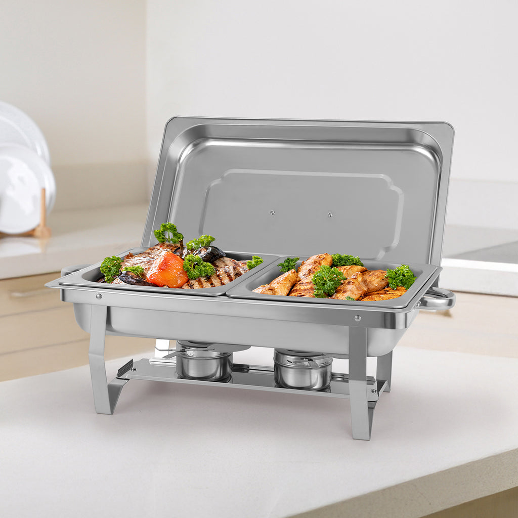 4-Pack Stainless Steel Chafing Dish Buffet Set, 8QT Food Warmer with Lids & Folding Stands for Parties, Catering & Weddings