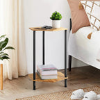 Set of 2 Hexagon Bamboo Side Tables - 2-Tier Modern Rustic Nightstands for Bedroom - Space-Saving End Tables for Living Room & Small Spaces