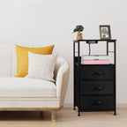 3-Drawer Tall Nightstand with Charging Station - Bedside Table with USB & Outlets for Bedroom, Black,