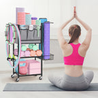 Portable Home Gym Organizer Rack -Black Movable Storage for Yoga Mats, Foam Rollers & More