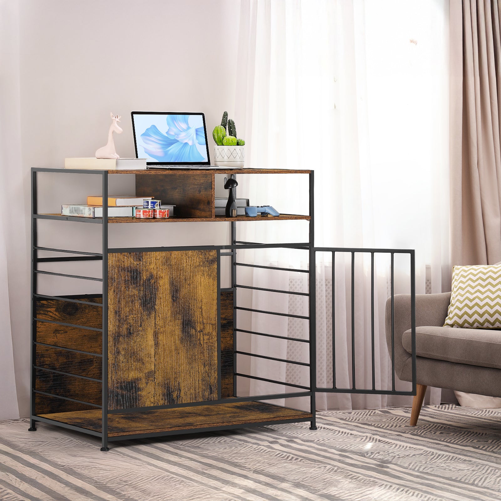 Furniture-Style Dog Crate with Storage Drawers & Wooden Top