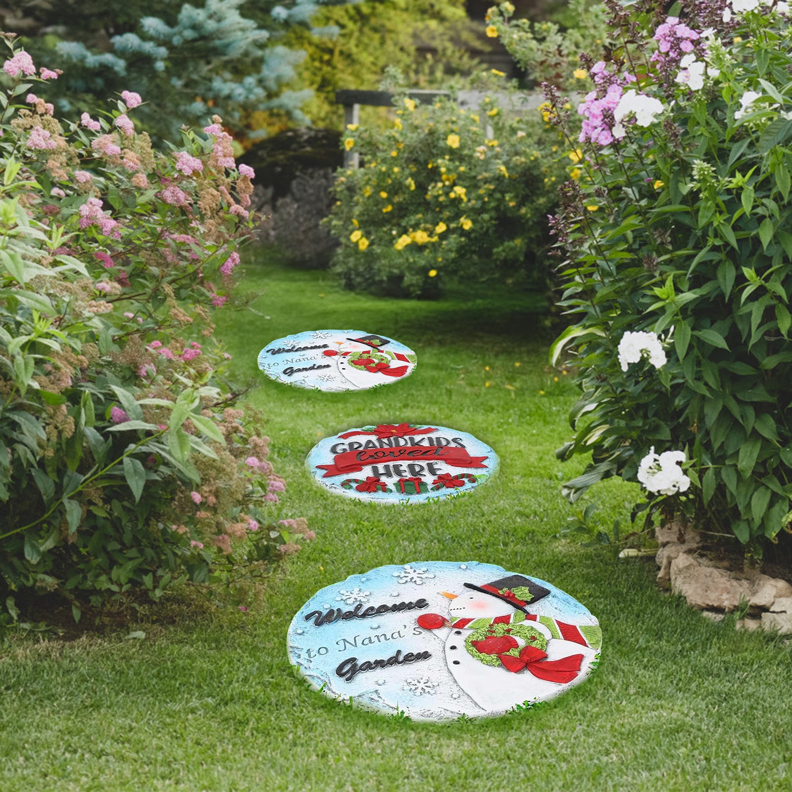 Snowman Stepping Stones Outdoor Set of 2 - 10inch Memorial Garden Pavers for Walkway, Yard & Patio
