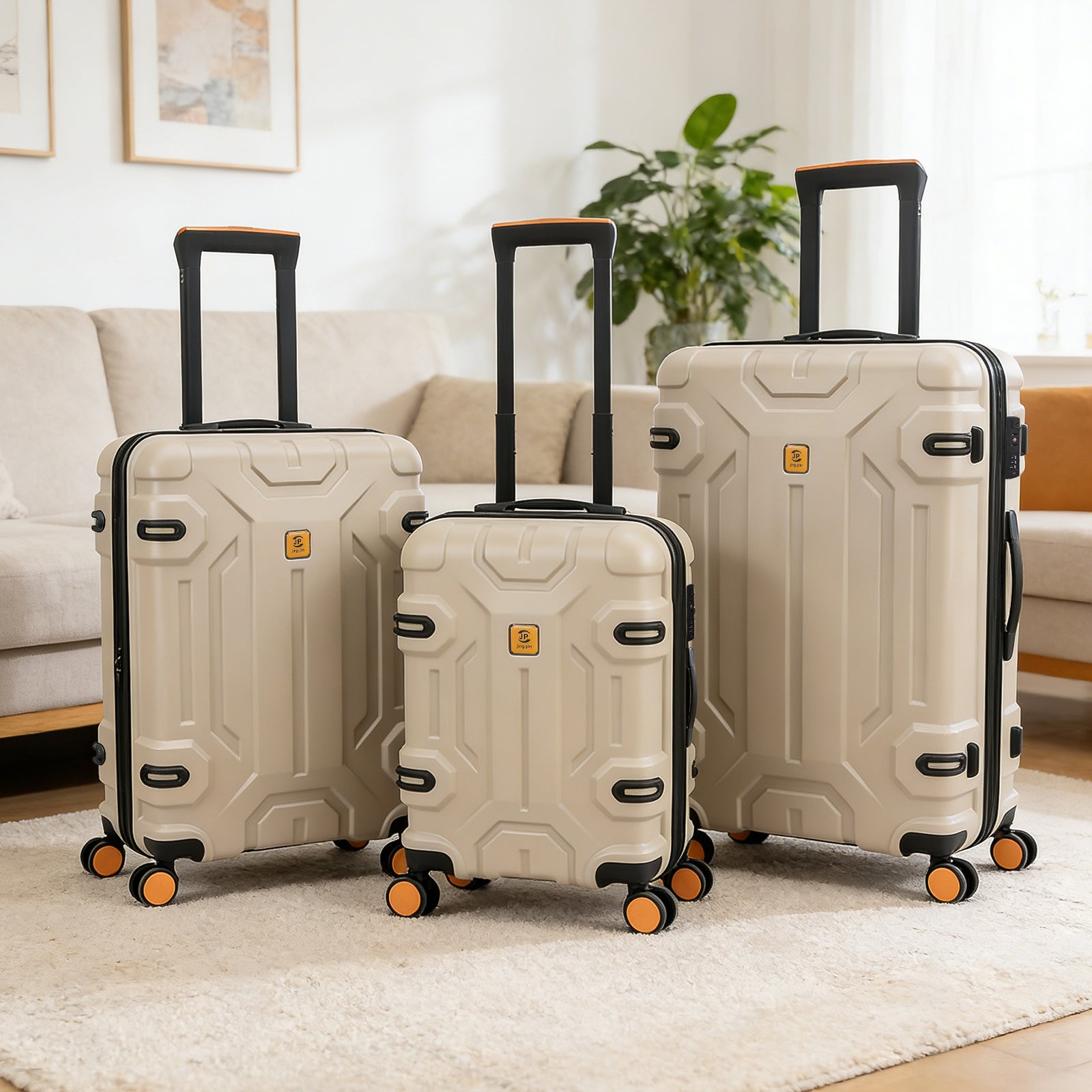3-Piece Hardside Luggage Set with TSA Lock, Durable Lightweight Spinner Suitcase 20/26/30 Inch (Beige)