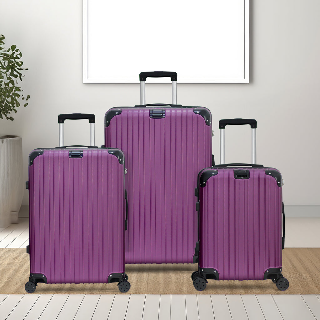 Three-Piece ABS Hard Shell Luggage Set - 20Inch, 24Inch, 28Inch Durable Spinner Suitcases with Combination Locks, Lightweight Travel Luggage for Business & Family Trips, Multiple Colors Available (Purple)
