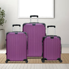 Three-Piece ABS Hard Shell Luggage Set - 20Inch, 24Inch, 28Inch Durable Spinner Suitcases with Combination Locks, Lightweight Travel Luggage for Business & Family Trips, Multiple Colors Available (Purple)