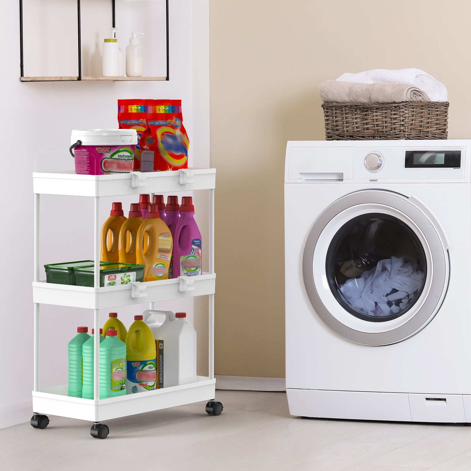 3-Tier Slim Rolling Storage Cart, 2-Pack - Mobile Shelving Unit Organizer for Kitchen & Bathroom