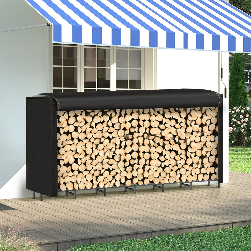 8ft Heavy-Duty Outdoor Firewood Rack with Waterproof Cover - Large Log Storage Stand for Firewood Drying, Weather-Resistant Wood Holder