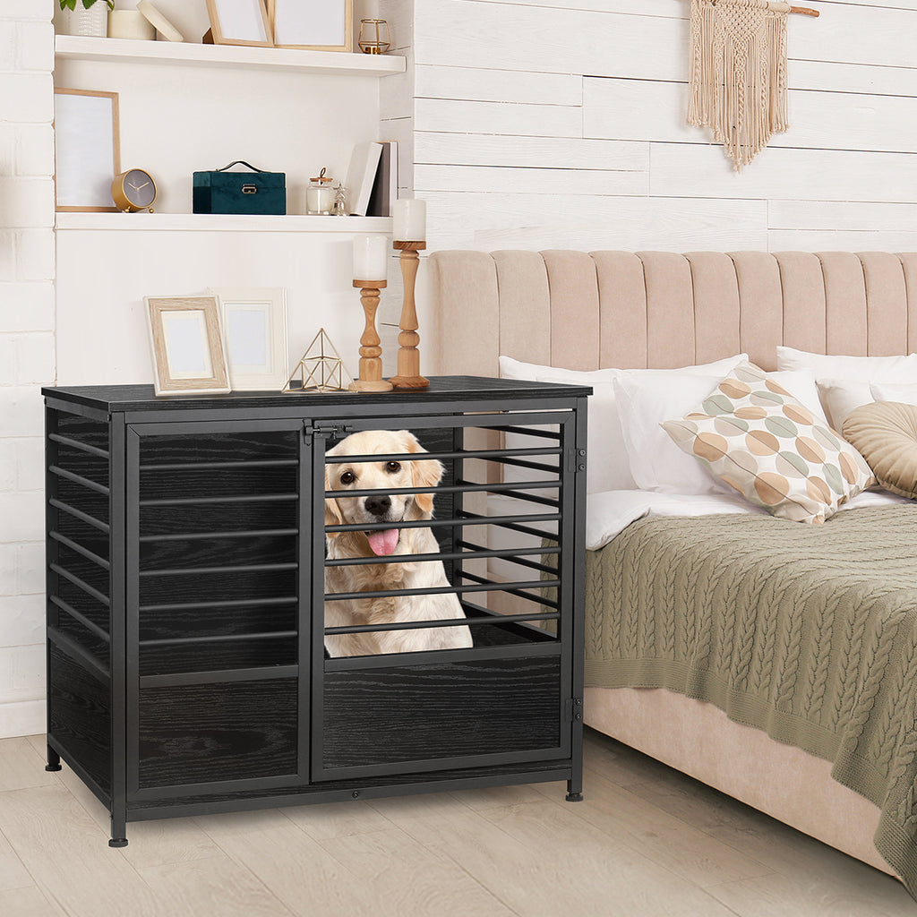 Furniture Style Dog Crate End Table, Medium Decorative Pet Kennel with Metal Frame & Wooden Top, Space-Saving,