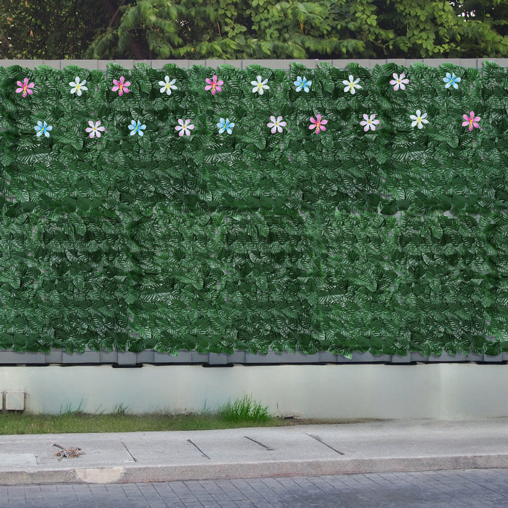 Artificial Ivy Privacy Fence with Flowers (126inch x 35.4inch) - Faux Vine Grass Wall for Garden & Patio