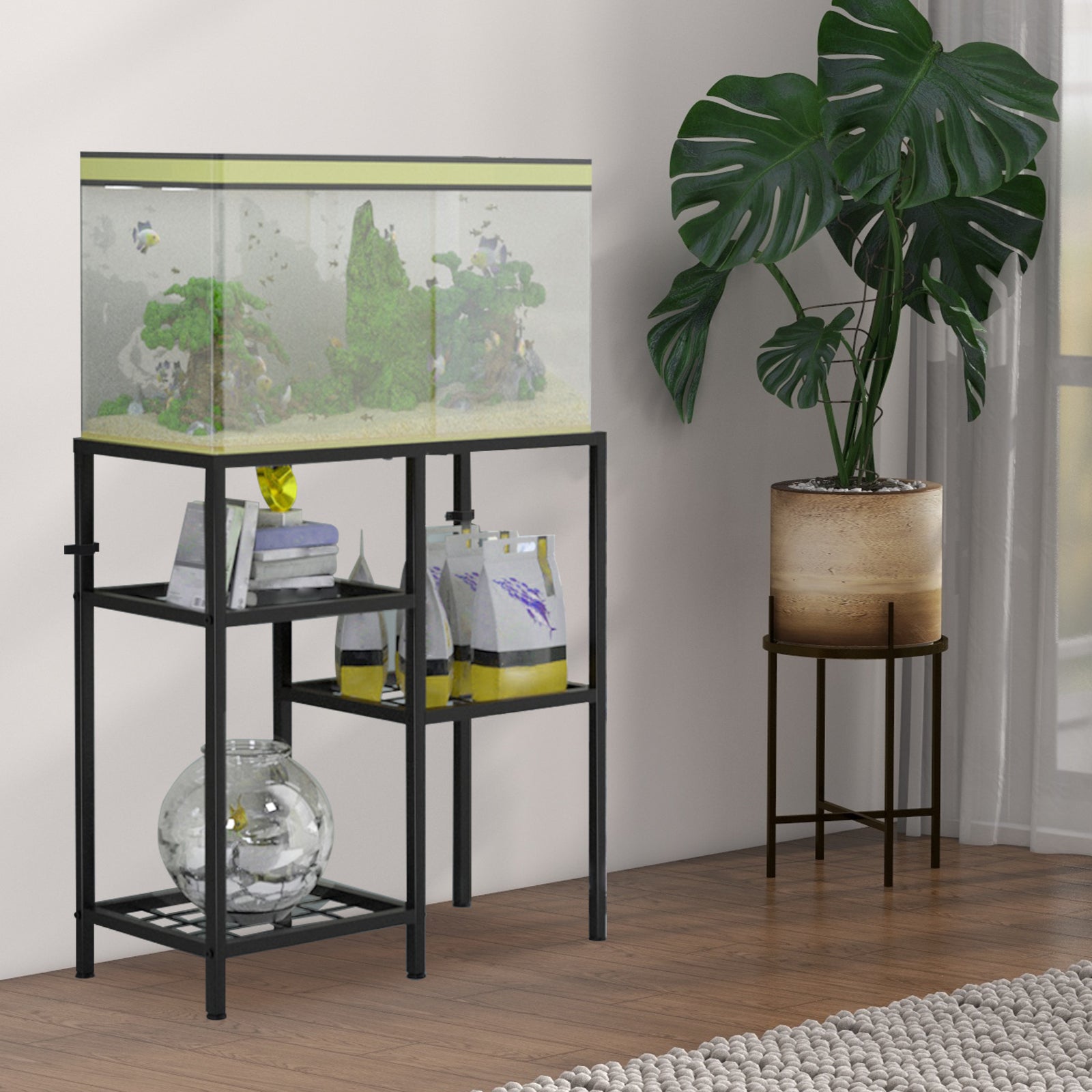 20 Gallon Aquarium Stand with 3-Tier Metal Storage Shelves