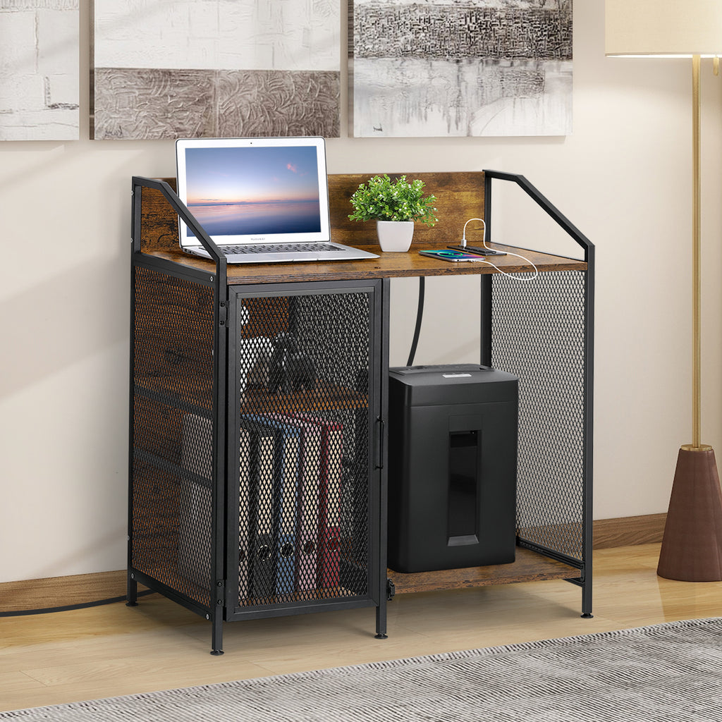 File Cabinet with Charging Station - 3-Tier Printer Stand & Paper Shredder Holder for Office