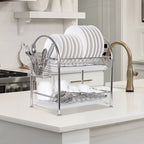 Premium 304 Stainless Steel 2-Tier Dish Rack, Rust-Proof Dish Drainer with Utensil Holder