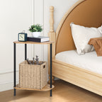 Modern Triangle Bamboo End Table Set (2 Pieces) - 2-Tier Storage Side Tables with Metal Legs