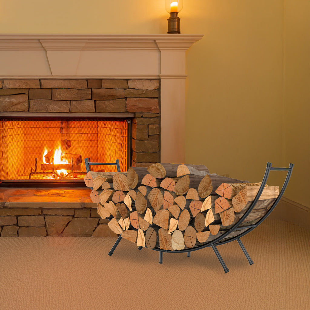 48-Inch Curved Firewood Rack - Heavy-Duty Powder-Coated Metal Log Holder for Indoor/Outdoor Use