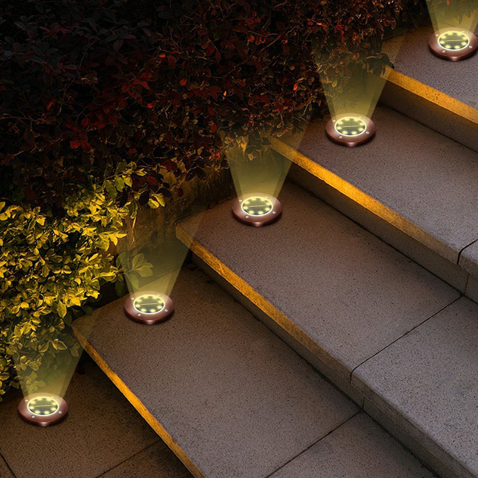 8 Pack Solar In-Ground Lights, Bronze 8-LED Waterproof Disc Lights, Auto On/Off Solar Landscape Lights for Pathway, Yard, Patio, Walkway