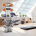Tall Vertical Sports Ball Storage Rack - Space-Saving Garage Organizer for Basketballs, Soccer Balls & Bats,