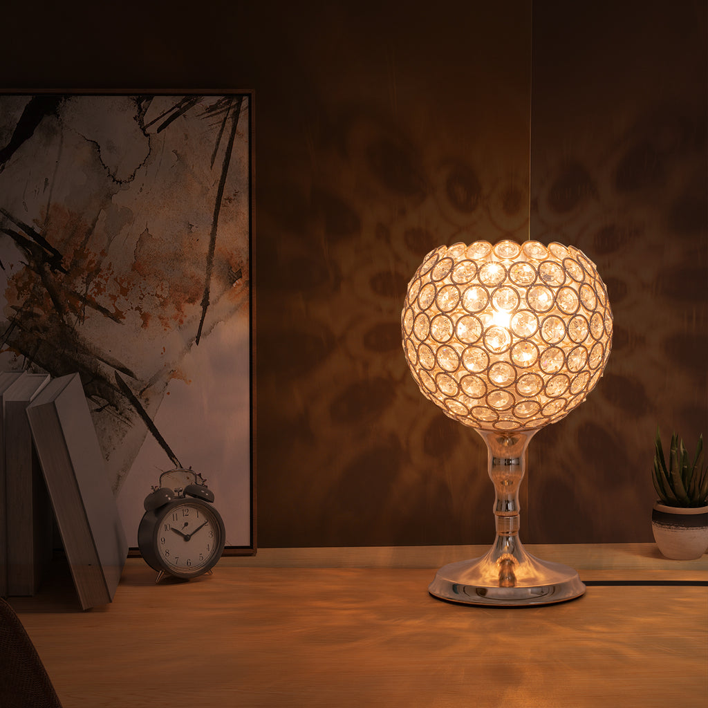 Spherical Gold Crystal Desk Lamp, Elegant Decorative Bedside Lantern Night Light for Dresser & Hallway