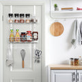 Metal Over The Door Hooks Organizer with Hooks & 2 Mesh Baskets Door Hanger Organizer for Bathroom, Kitchen, Bedroom, White