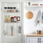 Metal Over The Door Hooks Organizer with Hooks & 2 Mesh Baskets Door Hanger Organizer for Bathroom, Kitchen, Bedroom, White