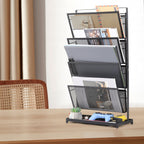4-Tier Vertical Mesh File Organizer - Desktop Magazine & Letter Rack - Space-Saving Metal Storage Tray for Office Documents & Accessories