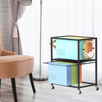 2-Tier Rolling File Cart with Side Hooks - Mobile Office Organizer for Letter & Legal Size Hanging Folders, Heavy-Duty File Storage Cabinet, Black