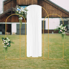Set of 3 Gold Metal Arch Backdrop Stand, 7.3FT Large Central Arch & 2PCS 6FT Side Arched Frame, Heavy Duty Round Pipe Wedding Balloon Flower Arch Stand for Wedding Baby Shower Gender Reveal Birthday Party Ceremony Decor