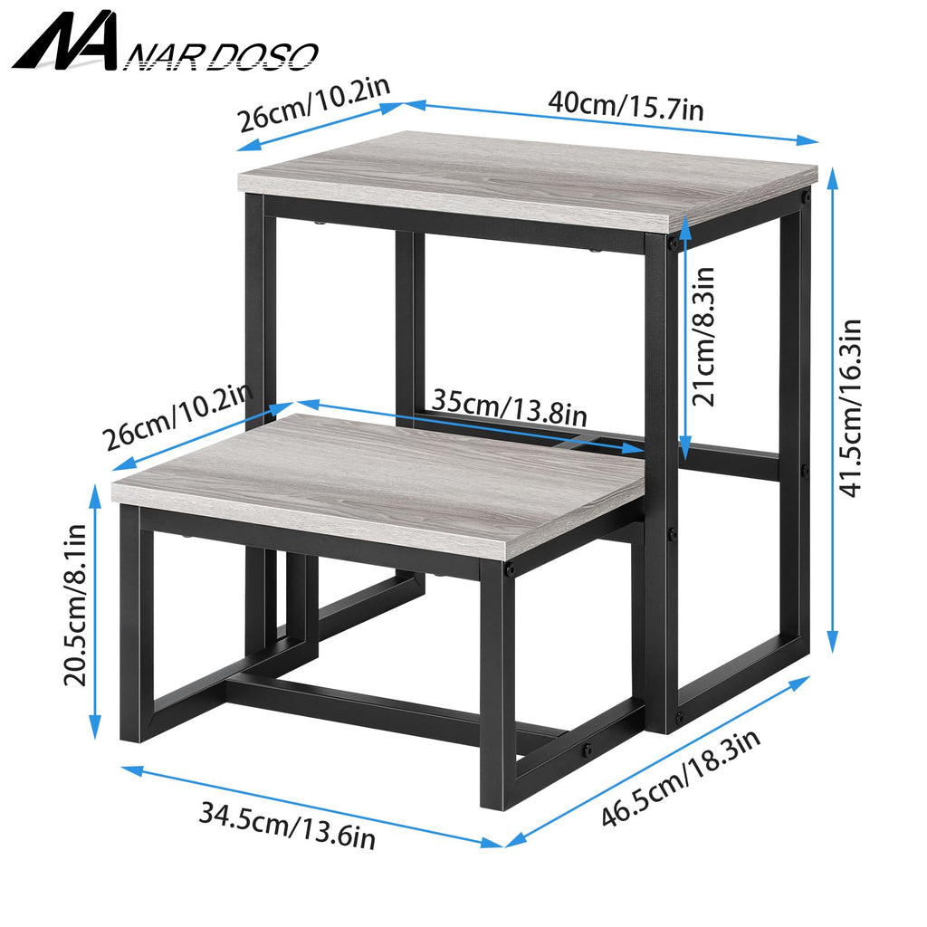 3-Step Heavy Duty Stool for Adults - 500lb Capacity Wood & Metal Foot Stool for Kitchen