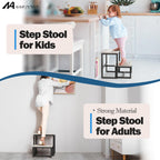 3-Step Heavy Duty Stool for Adults - 500lb Capacity Wood & Metal Foot Stool for Kitchen