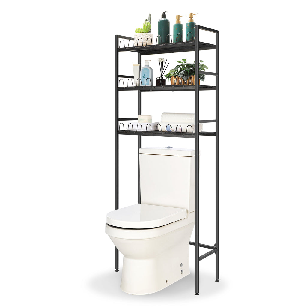 3-Tier Over The Toilet Storage Shelf, Bathroom Rack Organizer Above Toilet, Space Saving Stand, Black,