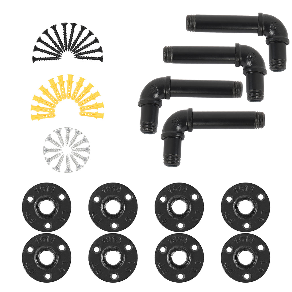 4-Pack Industrial Pipe Shelf Brackets, Cast Iron Elbow Shelving Brackets for DIY Floating Shelves, Heavy Duty Wall Mount Brackets, Black,