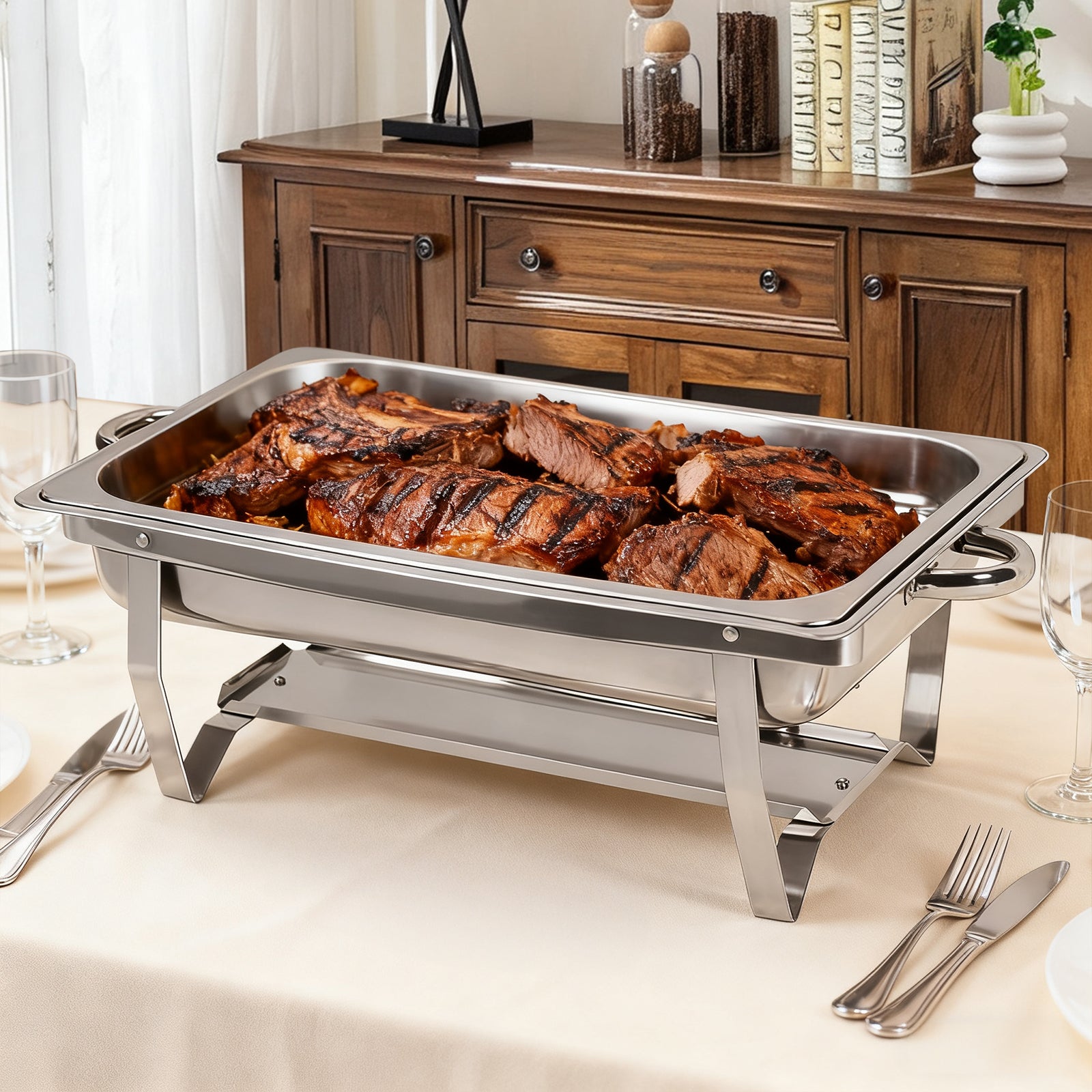 Buffet Set Collapsible Insulated Serving Tray Set, Stainless Steel Chafing Dish Food Warmer for Banquets & Home Parties
