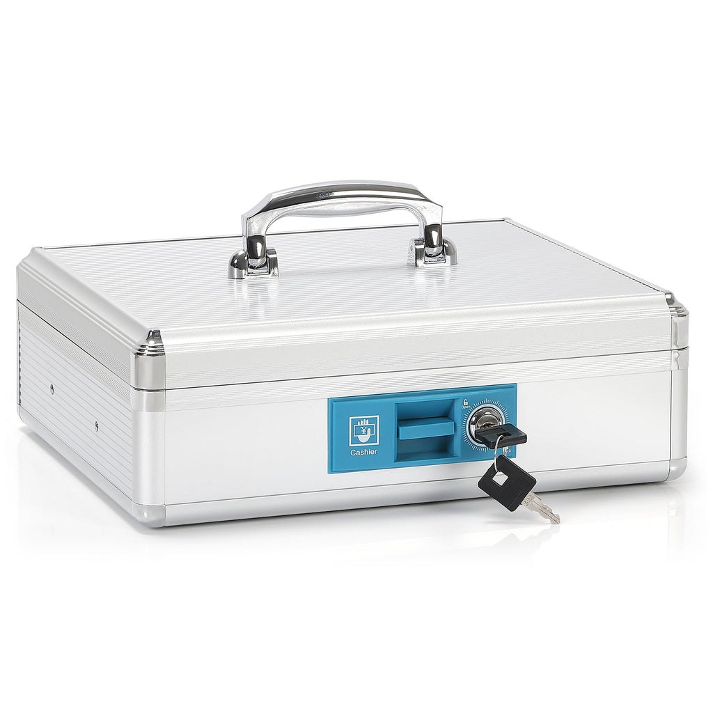 Multifunction Locking Cash Box with Lock, Durable Money Box with Cash Tray, Portable Lock Safe Box with Key, Money Saving Organizer with Handle, Security Safe Organize for Office, Small Businessr