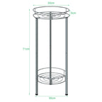 Set of 2 Silver Multi-Tiered Metal Flower Pot Holders, 28 Inch Tall Dual-Layer Plant Display Racks for Indoor and Outdoor Use
