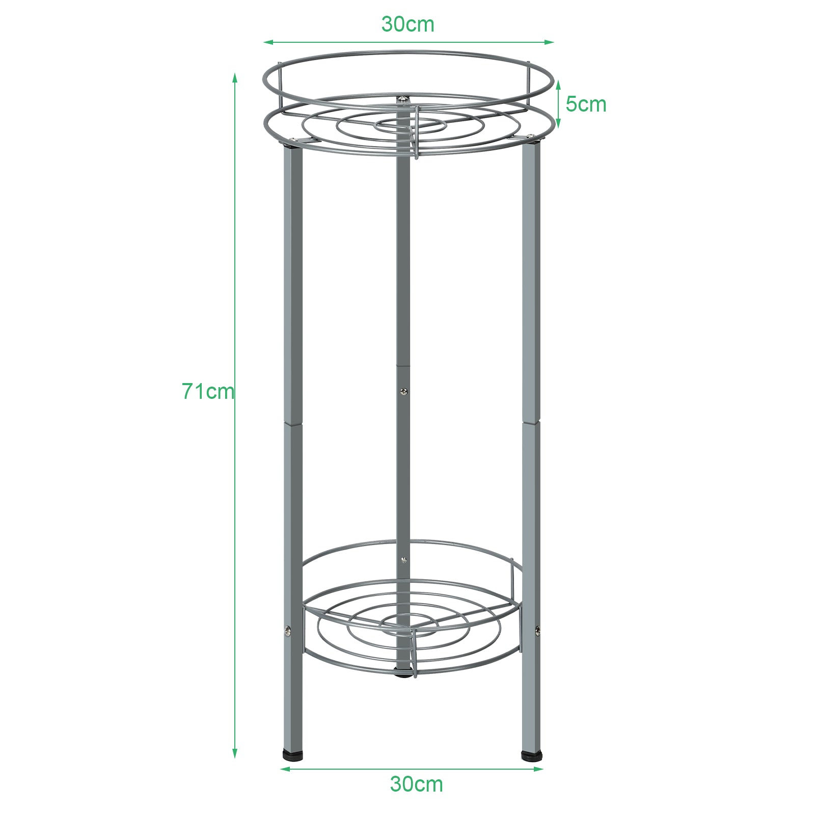 Set of 2 Silver Multi-Tiered Metal Flower Pot Holders, 28 Inch Tall Dual-Layer Plant Display Racks for Indoor and Outdoor Use